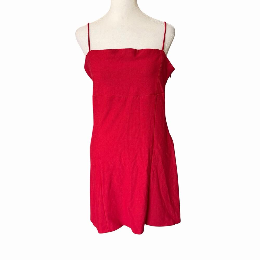 Urban Outfitters Womens Large Mini Dress Red Spaghetti Strap Fit & Flare Stretch